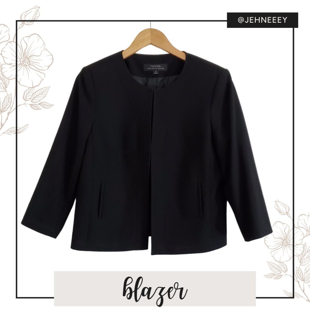 Tahari 3/4 Sleeve Open Front Black Blazer